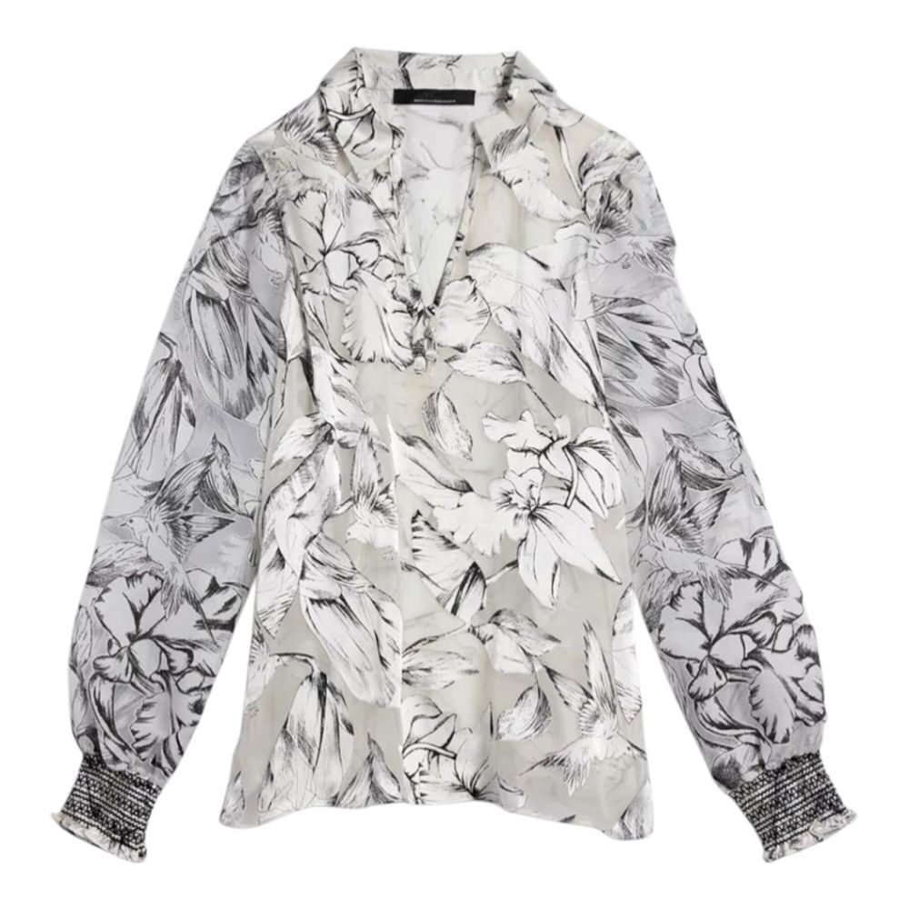 WHITE HOUSE BLACK MARKET Silk Blend Organza‎ Long Sleeve Blouse - Size XL